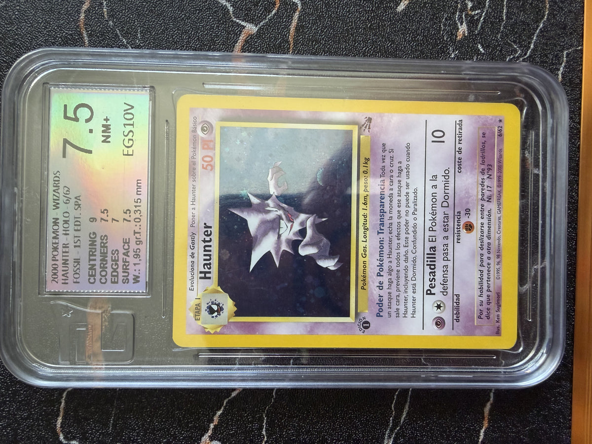Haunter Fossil Holo 1ª Edición, Español, European Grading 7,5 - foto original sin procesar