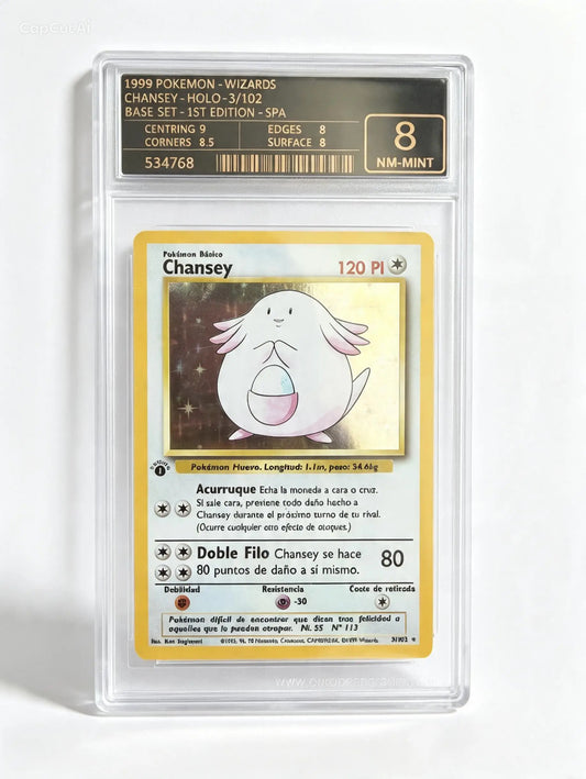 Chansey Base Set Holo 1ª Edición, Español, European Grading 8