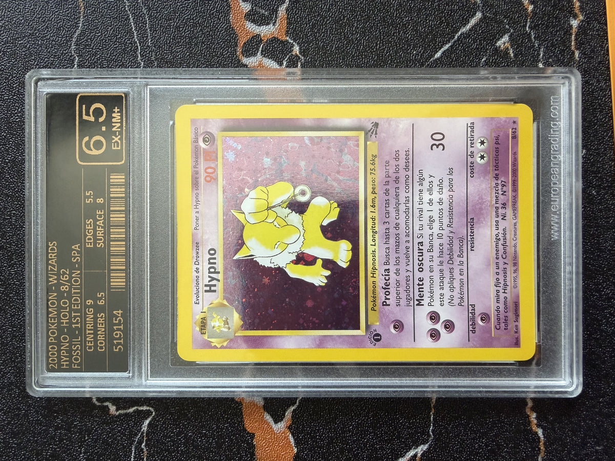 Hypno Fossil Holo 1ª Edición, Español, European Grading 6,5 - foto original sin procesar