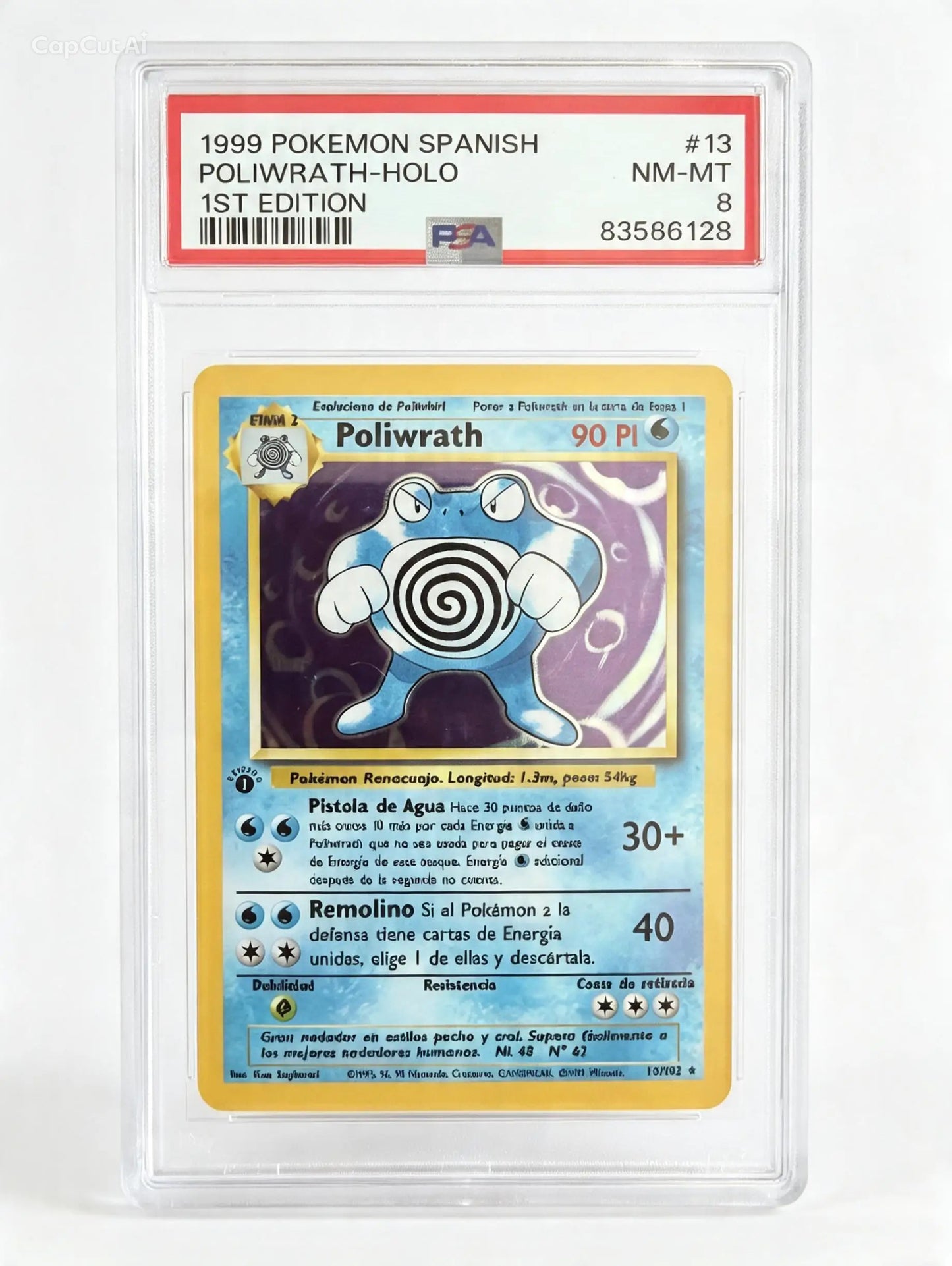 Poliwrath Base Set Holo 1ª Edición, Español, PSA 8