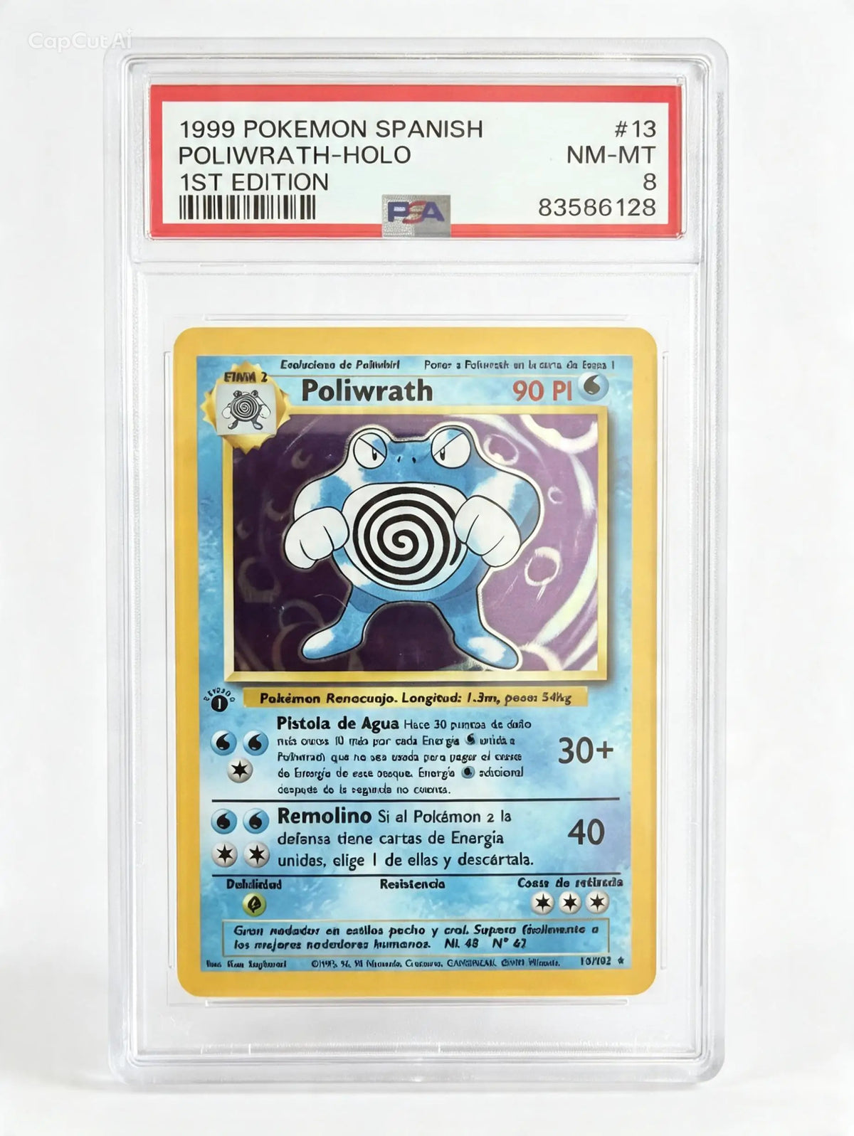 Poliwrath Base Set Holo 1ª Edición, Español, PSA 8