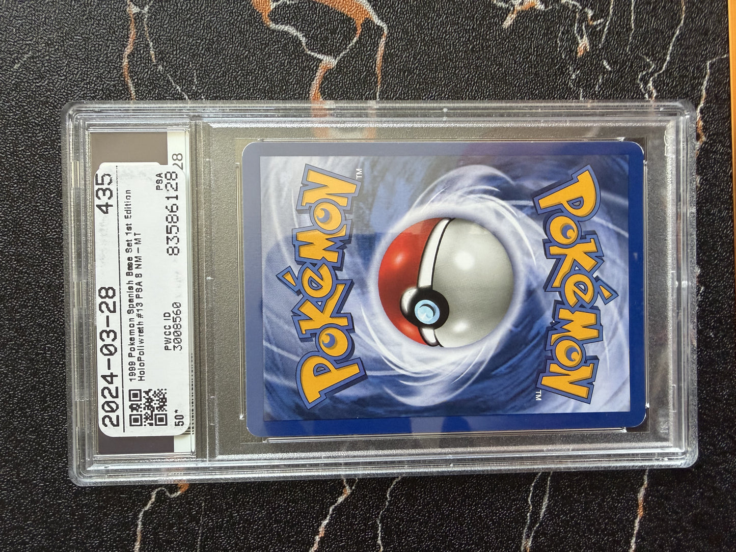 Poliwrath Base Set Holo 1ª Edición, Español, PSA 8 - foto original sin procesar