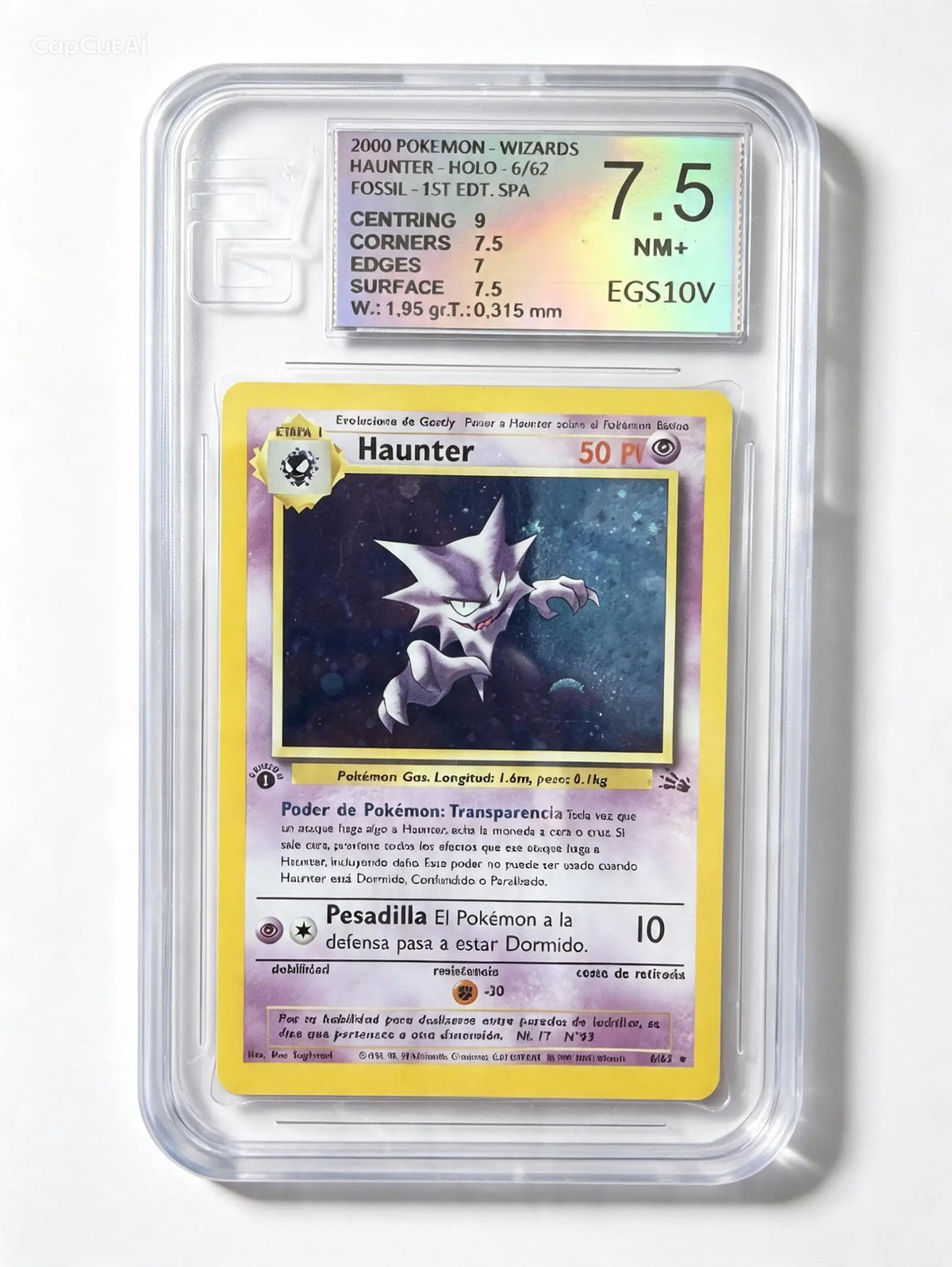 Haunter Fossil Holo 1ª Edición, Español, European Grading 7,5