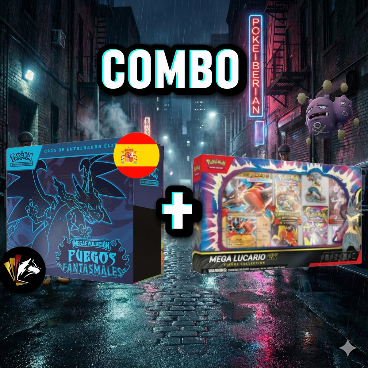 Combo ETB Fuegos fantasmales + Caja Figura Megalucario , Español