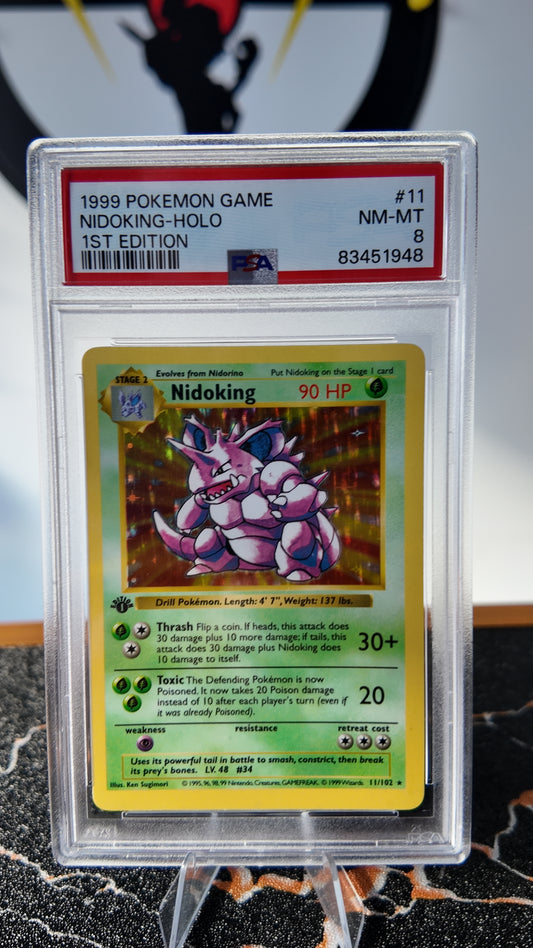 Nidoking Base set 1a edición , shadowless , PSA 8