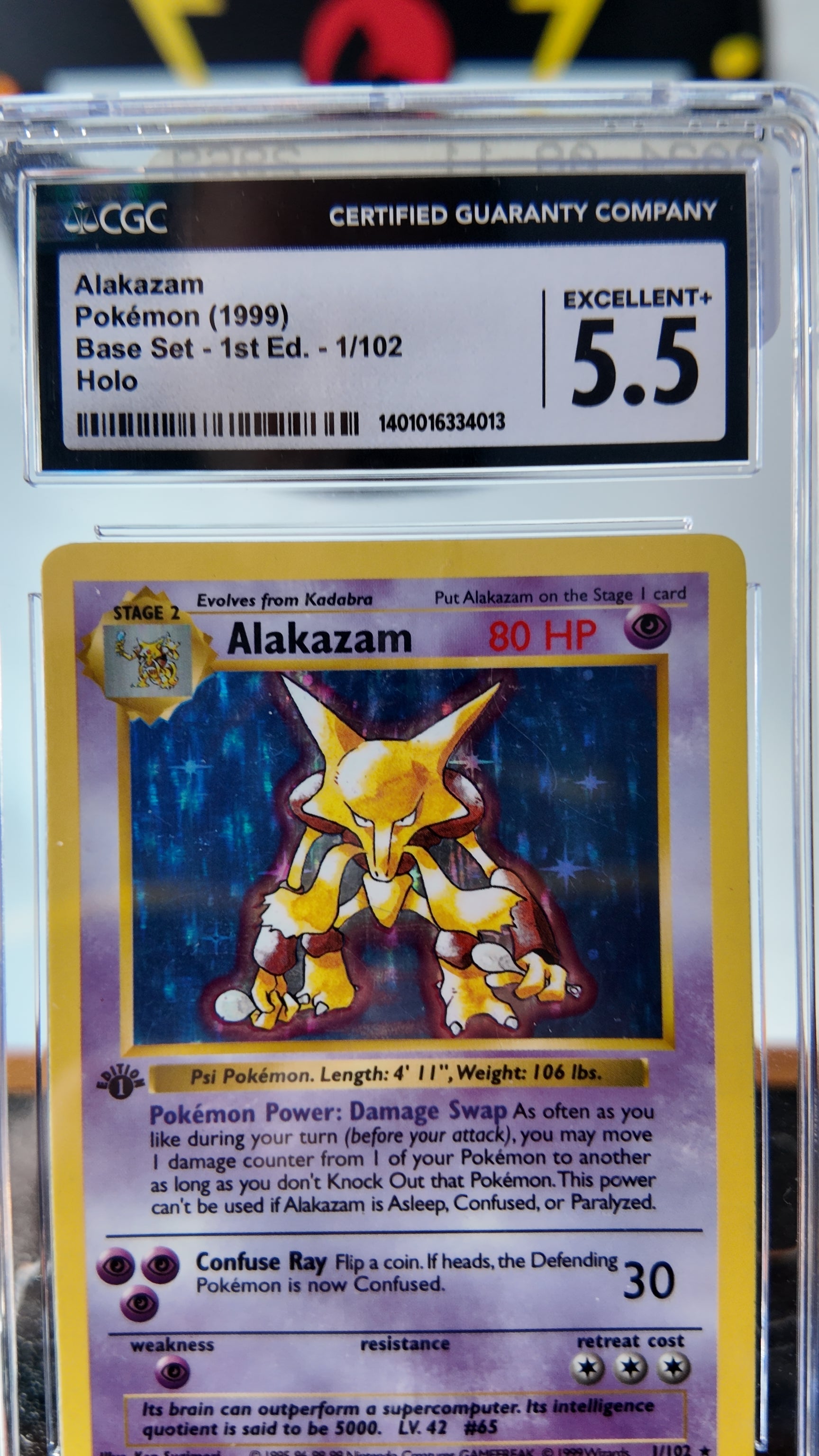 Alakazam base set 1a edición , Shadowless , CGC 5,5